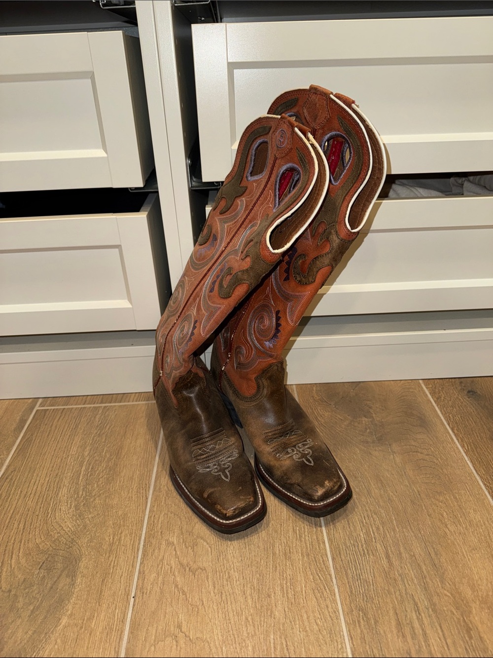 Tony Lama Brown Leather Embroidered Western Boots